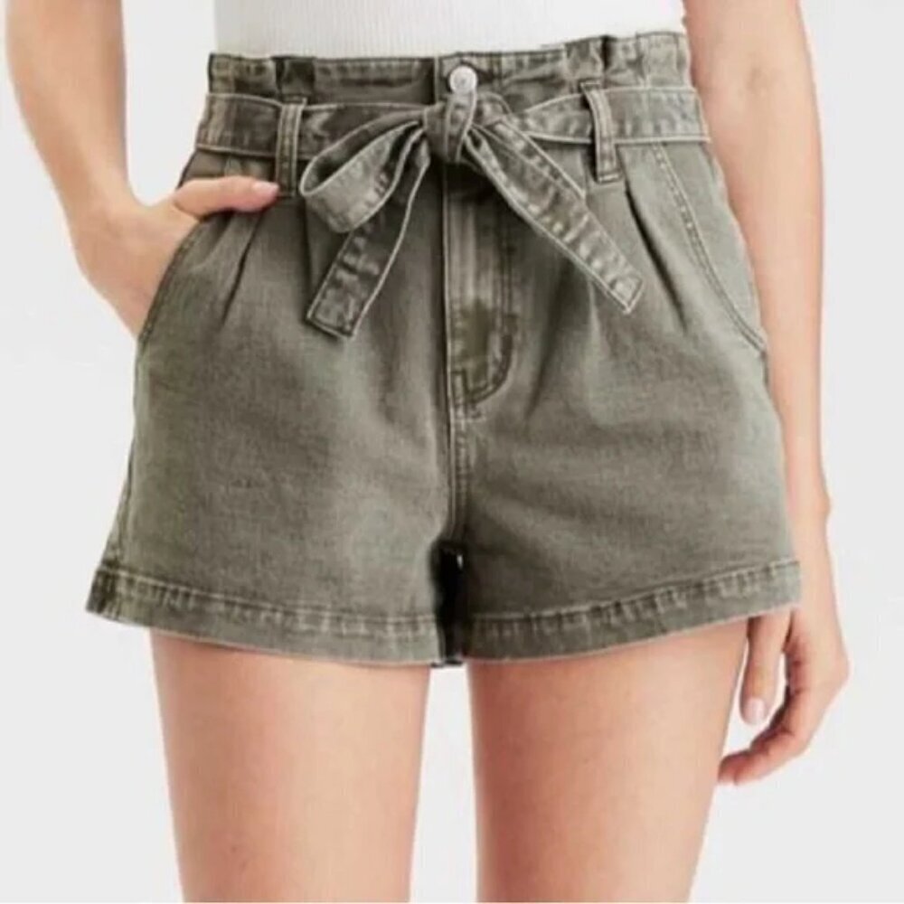 American Eagle Size 4 Washed Khaki Green Paper Bag Highest Rise Mom Shorts - Picture 13 of 15